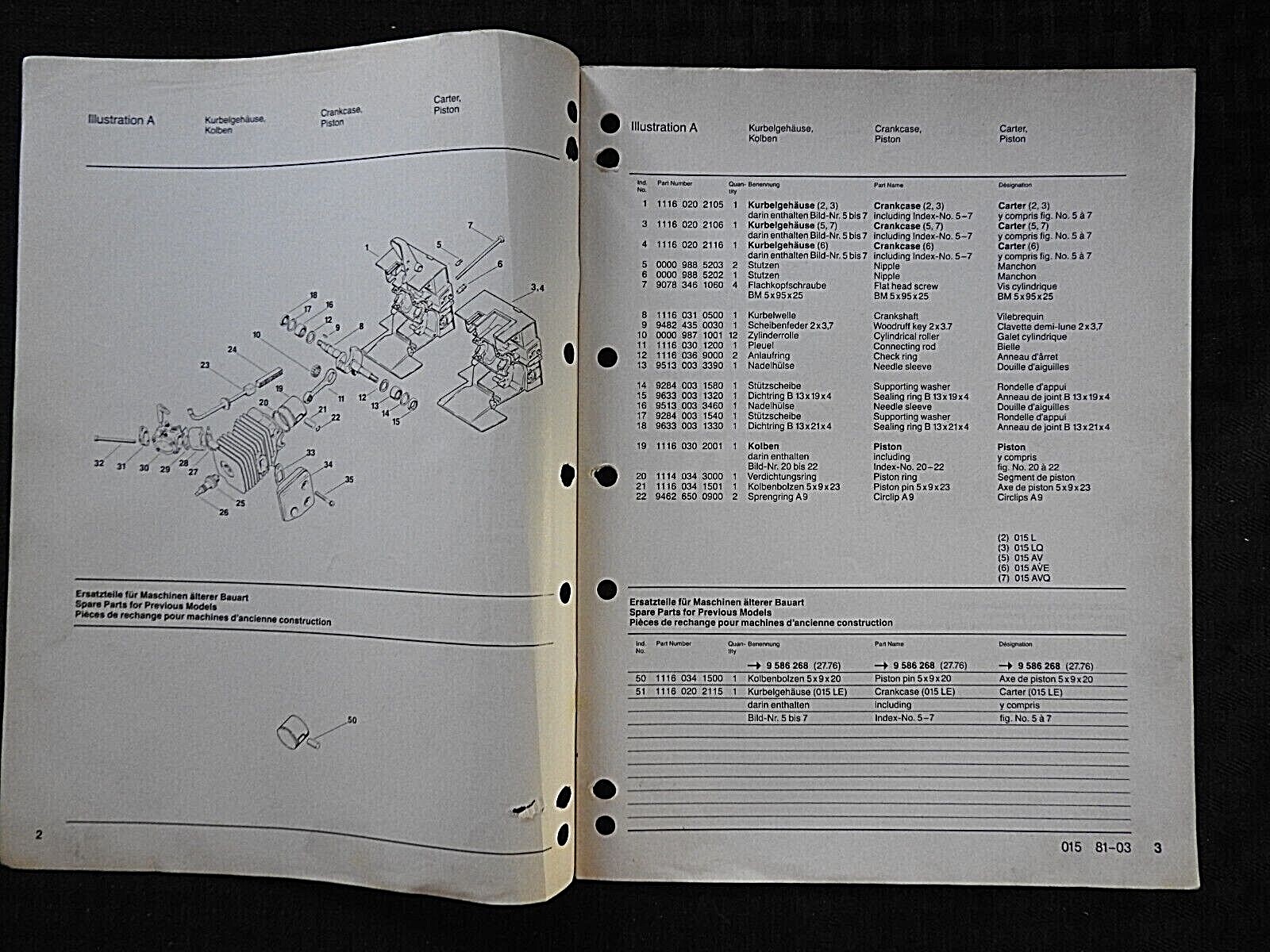 GENUINE STIHL 015 CHAINSAW PARTS LIST CATALOG MANUAL ORIGINAL eBay