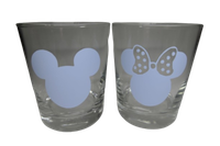 "2Er Set Teelicht Glas Windlicht Mit Print \"Minnie+Micky\" Blau Kerzenglas Deko"