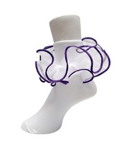 GIRLS BIG FULL RUFFLE SOCKS   White w/ Purple Trim PAGEANT FANFARE ORGANZA