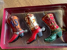 Set of 3 Cowboy Boot Hanging Christmas Ornaments Unbranded Wear on Box