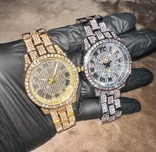 18K Gold/White Gold Roman Numeral Round ICED-OUT Custom Watch