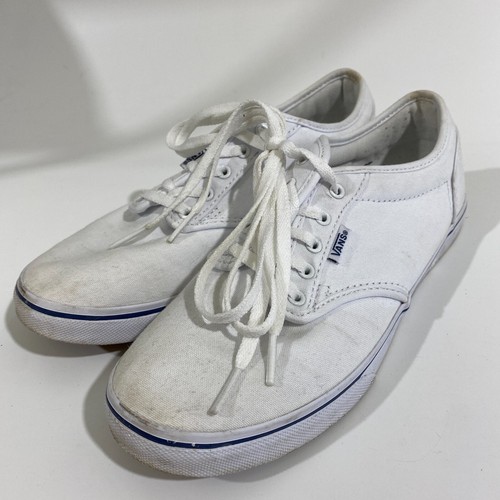 Vans Shoes Womens 7 White Canvas Lace Up Blue Stripe Casual | eBay