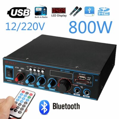 Stereo Verstärker Bluetooth Digital Power Amplifier FM Audio MP3 Player 12V 800W
