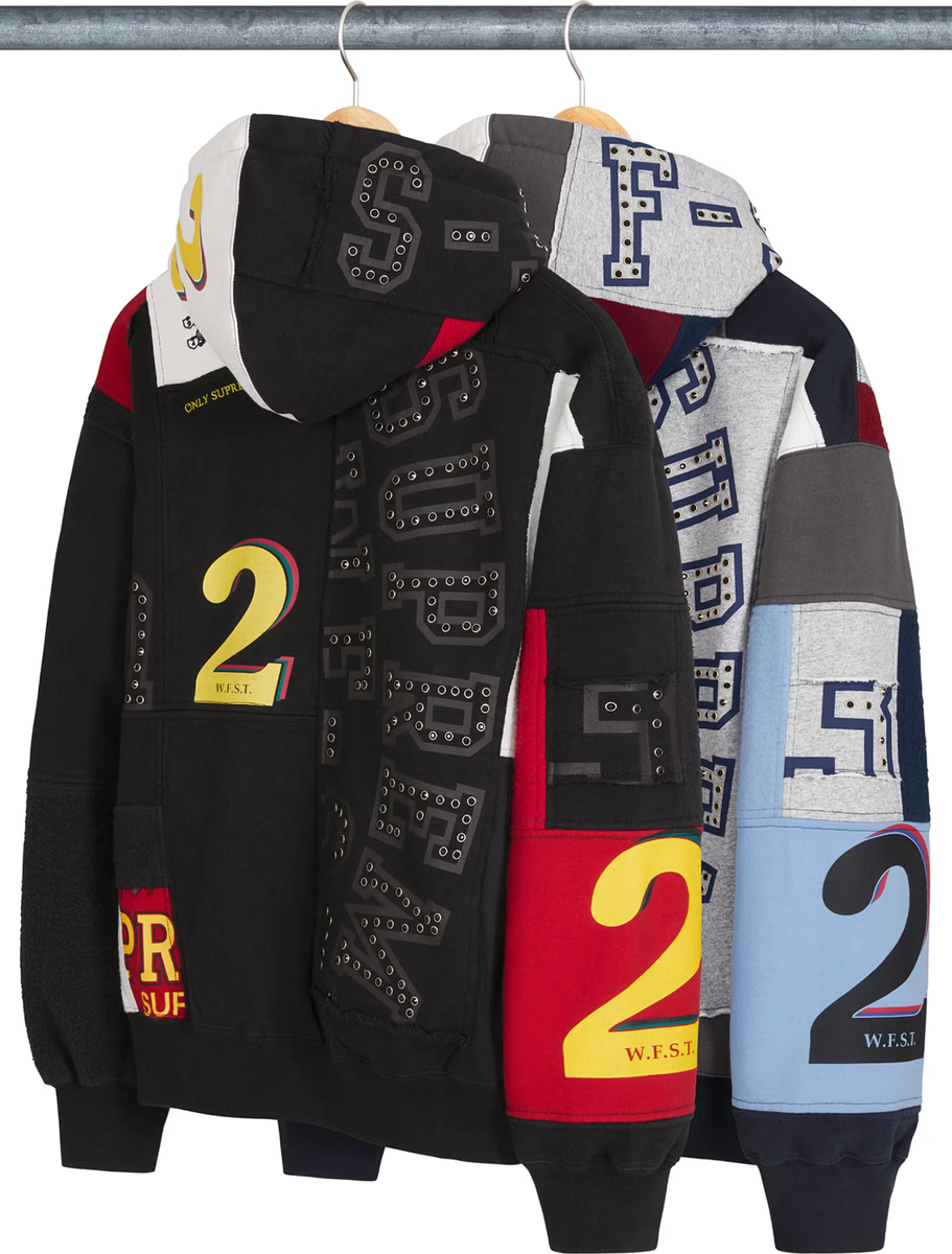 Supreme Patchwork Zip Up Hooded Sweatshirt Black Navy