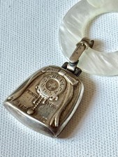 Vintage Sterling Silver Baby Rattle w/ Mother Of Pearl Teething Ring