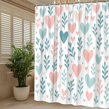Chic Pink and Blue Floral Shower Curtain with Heart Design
