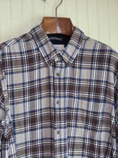 Weatherproof Vintage Shirt Mens 2XL Brown Blue Plaid Flannel Button Down Cotton