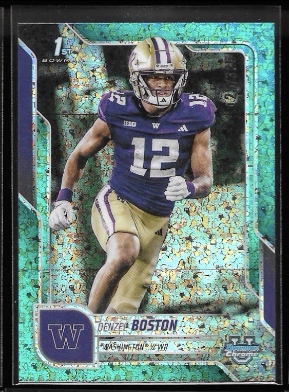 Denzel Boston 2025 Bowman Chrome University 1st Bowman Aqua Mini Diamond /325
