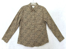J Crew Button Up Shirt Tan Black Cheetah Leopard Long Sleeve Womens Medium Work