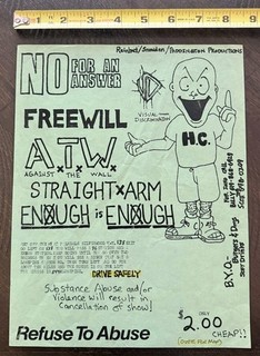 NO FOR AN ANSWER FREEWILL VD AGAINST THE WALL STRAIGHT ARM 1988 Punk Flyer sXe