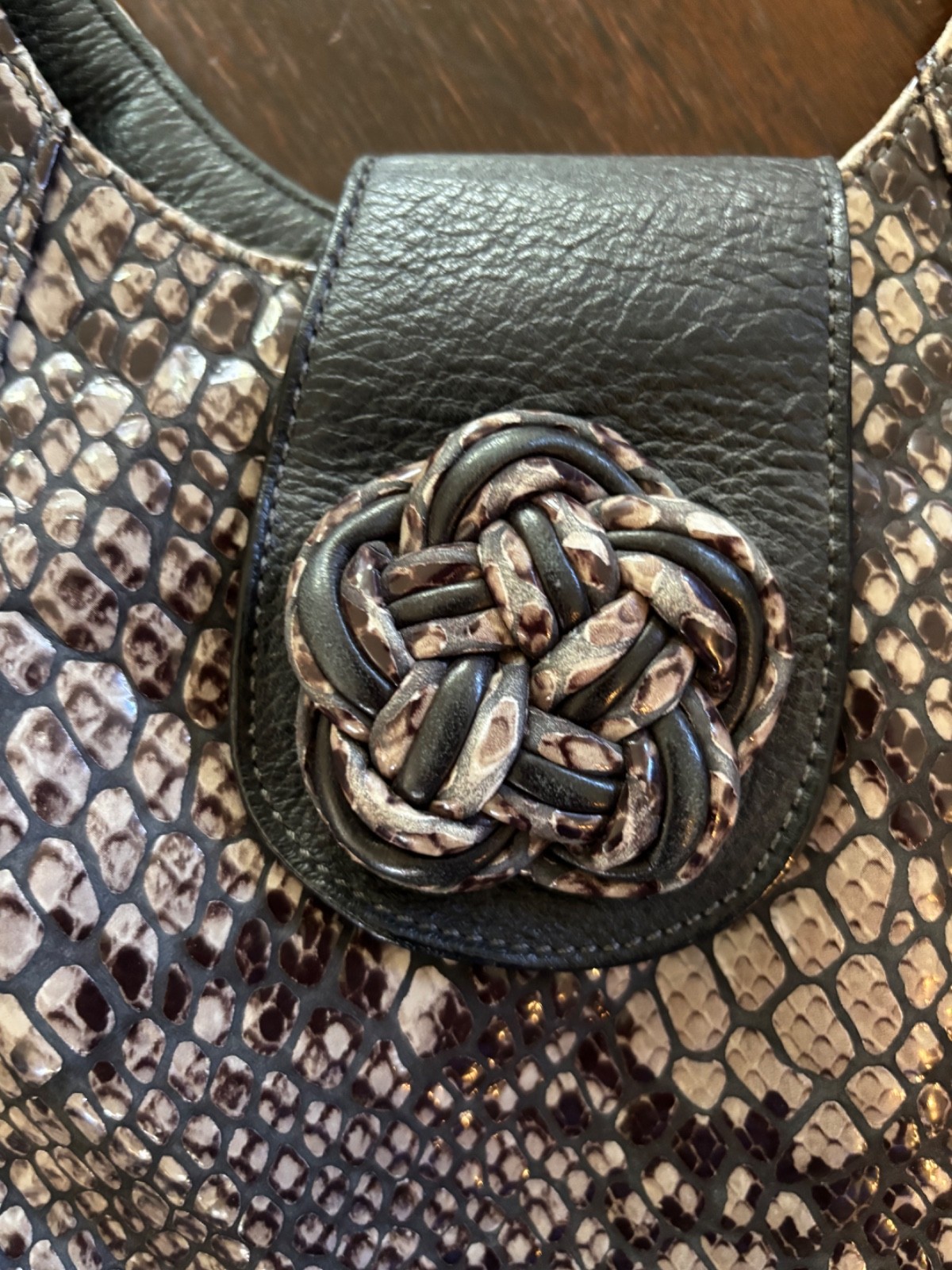 Brighton Vintage Python Print Leather Handbag - E… - image 4