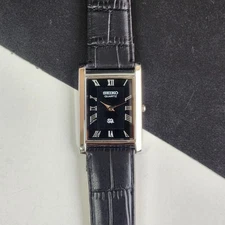 Vintage Seiko Slim Quartz Black Face Gentlemen's Wrist Watch - FREE SHIPPING