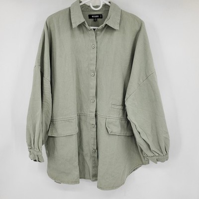 Missguided Womens Sage Green Cotton Utility Shacket Oversized Twill Jacket US 4