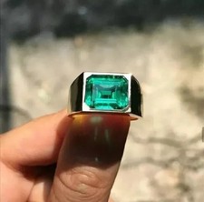 2Ct Emerald Cut Lab-Created Emerald Men's Engagement Ring 14k White Gold Plated