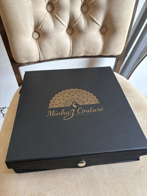 Brand new Minhaz Couture Black Jewelry Box with Gold Logo