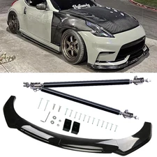 For Nissan 370Z Front Bumper Lip Spoiler With Strut Rods Glossy Black