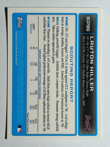 2009 Bowman Chrome Prospects #BCP189 Layton Hiller - Picture 2 of 2