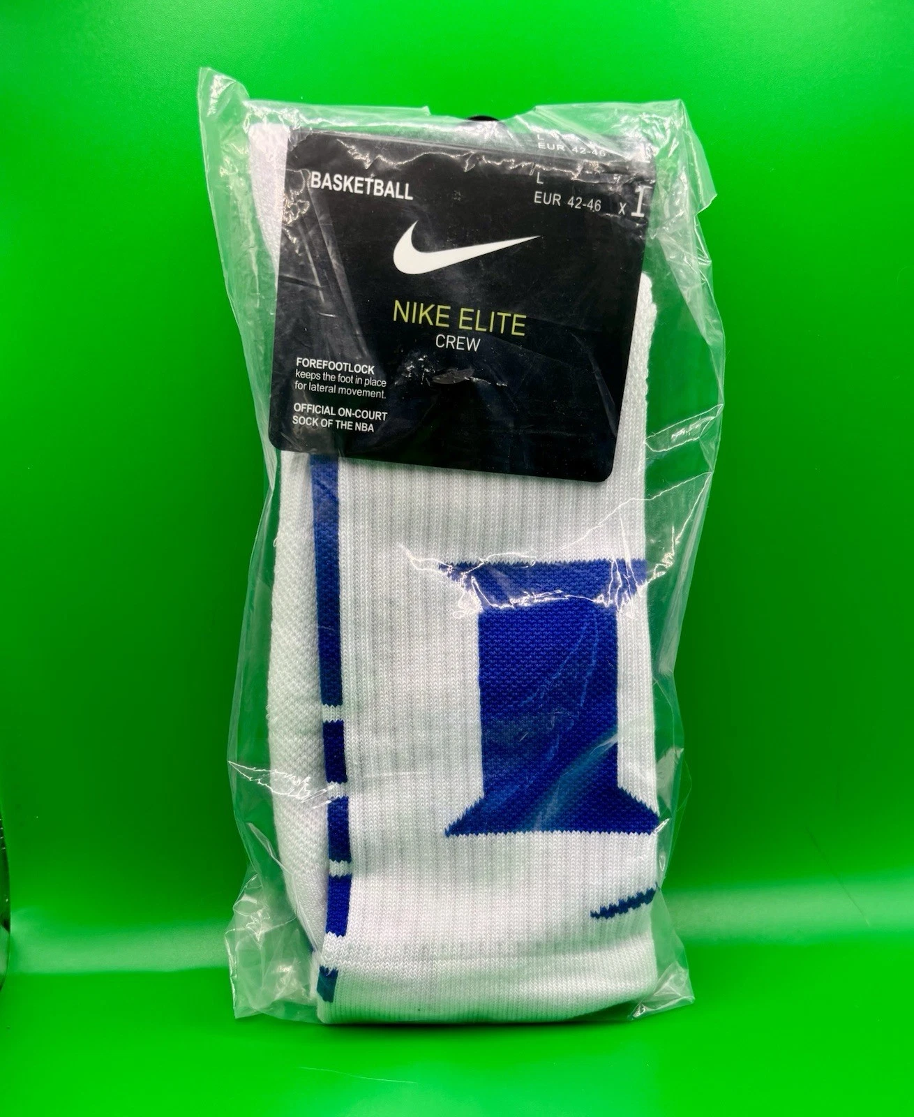 Nike NBA Elite Crew Socks Duke University White / Blue Mens Size 8-12 NEW