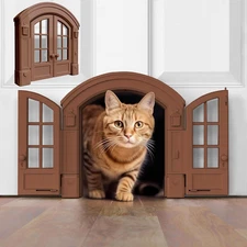Purrfect Portal French® Cat Door - Stylish No-Flap Large, Brown 