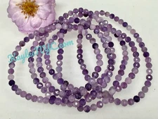 Wholesale lot 6 Pcs 4mm Natural Faceted Lepidolite 7.5” Stretch Bracelet
