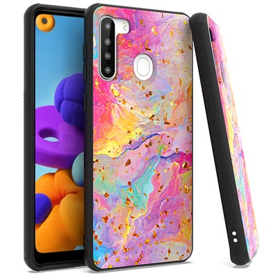 GSA Gold Flake Marble Candy Case for Samsung Galaxy A21 - Rainbow
