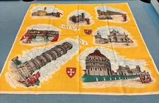 Vintage Italy Souvenir Scarf Pisa Leaning Tower Firenze Map Landmarks 26x26