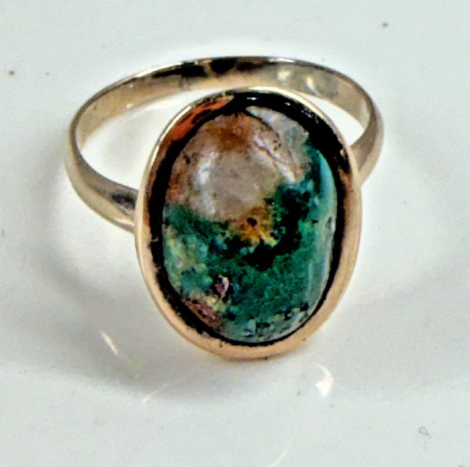 Vintage 10k Yellow Gold, Royston Turquoise Ring, Plain Band Small Size 3  1/2
