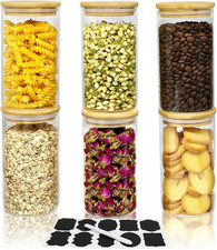 25Oz Glass Jars with Airtight Bamboo Lids and Labels, Glass Food Storage Contain