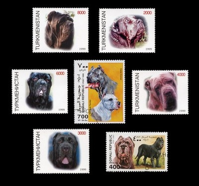 NEAPOLITANISCHER MASTIFF ITALIENISCHE HUNDERASSE BRIEFMARKE INTERNATIONALE SAMMLUNG X 7