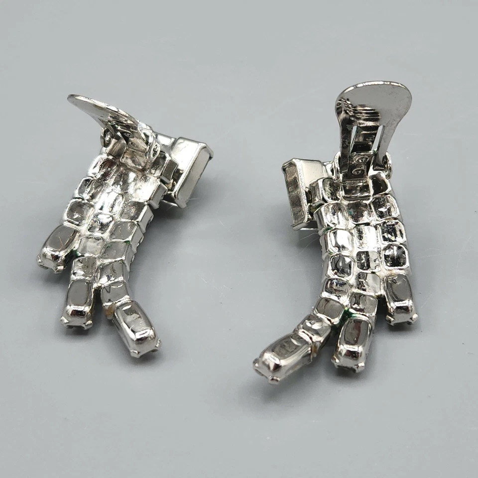 Pendientes Clip Escalador Estrás Cristal Baguette Transparente Diseñador De Colección Sin Firmar Foto 3 de 4