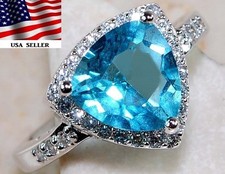 2CT Blue Topaz  White Topaz 925 Solid Sterling Silver Ring Sz 7 UB3-5
