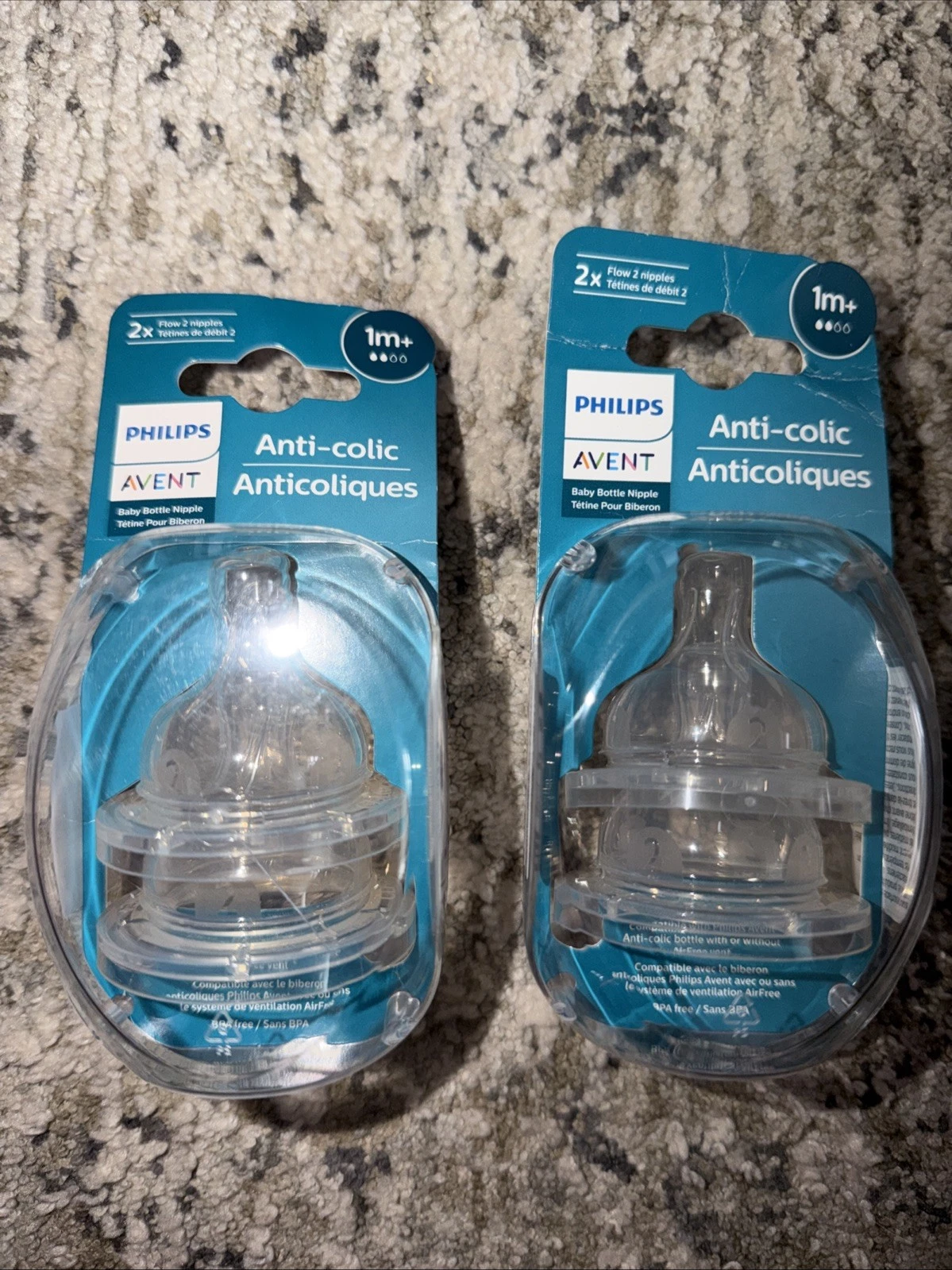 PHILIPS AVENT ANTI-COLIC NIPPLES - SLOW FLOW - 1M+ - 2 Packs (4 Nipples)