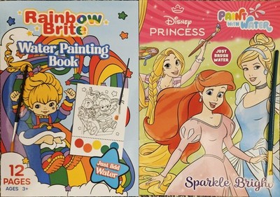 Rainbow Brite & Disney Princess Paint With Water Painting Book Set Of 2 w Brush