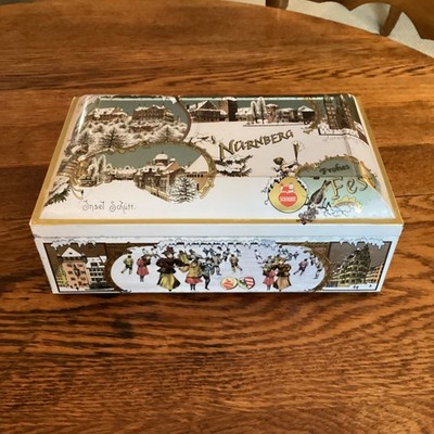 VTG German Lebkuchen-Schmidt Cookie Tin Nurnberg Winter Scene 90469 Domed Lid