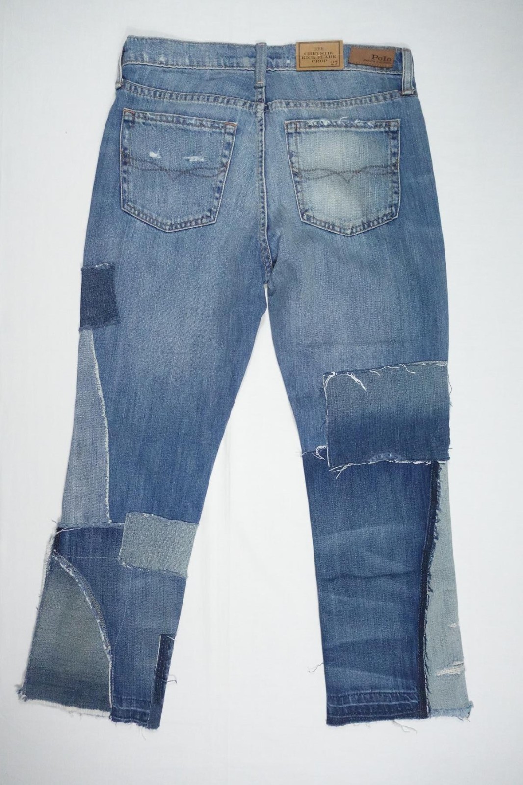 Polo Ralph Lauren Jeans Denim Patchwork Chrystie Kick Flare Crop NWT 27 image 2
