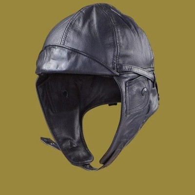 LEATHER AVIATOR HELMET CAP WWII GERMAN BLACK NEW REPRODUCTION