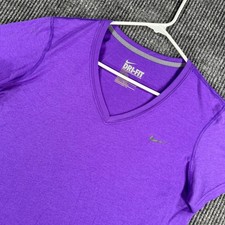 Nike Dri Fit Shirt Womens Large Purple Short Sleeve V Neck Regular Fit Workout