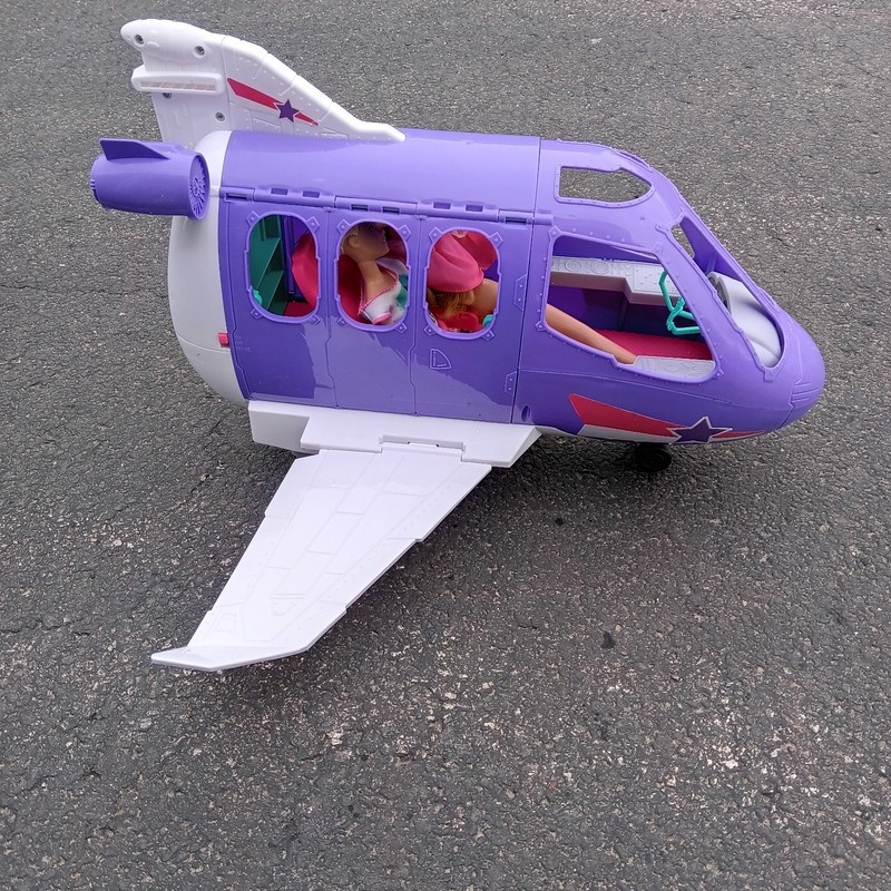 Barbie Jet Airplane 2019 19.5 L  24 W 13 H Plus 2 Dolls Marked 1966 & 2015 Works