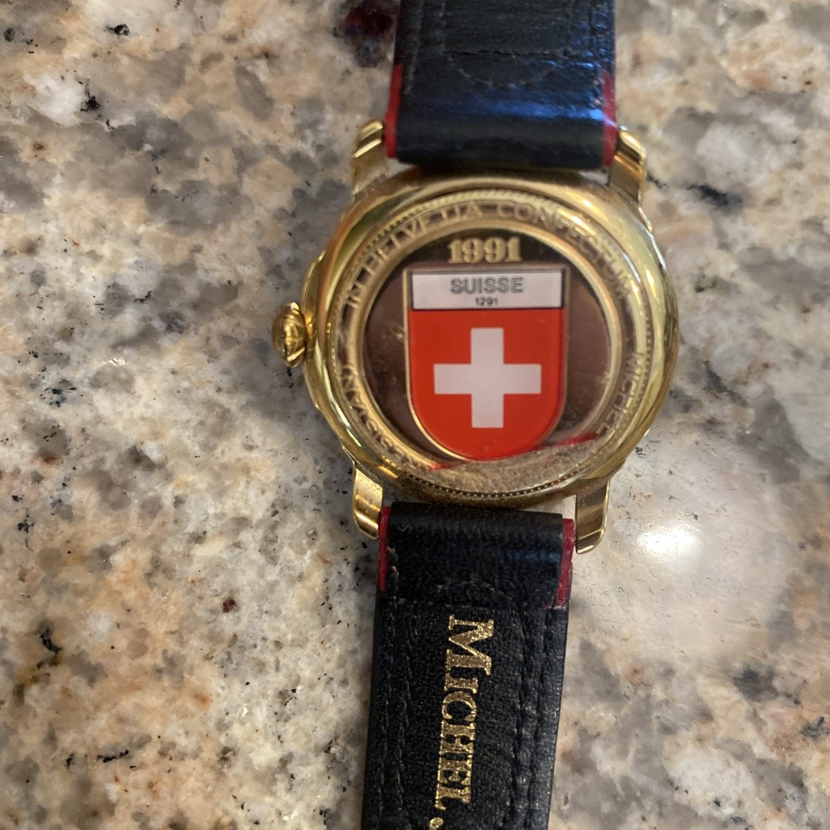 MICHEL JORDI Watch Vintage Gold Tone 1991 Quartz Leather Swiss