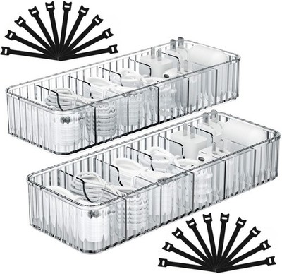Tamomic Cable Storage Boxes Organizers 2 Pack,Cord Charger Clear