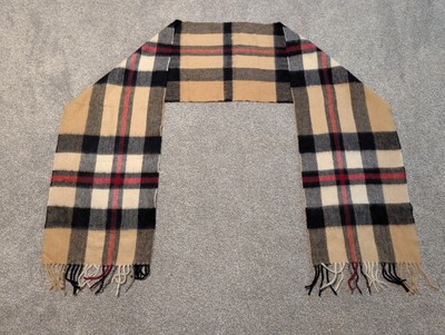 Dunedin Cashmere Scarf 10x66 Beige Check Plaid Fringe Tassels Neck Wrap 