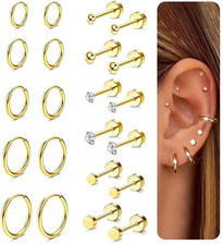 Small Hypoallergenic Flat Back Stud Earrings for Women Men 14K Gold Plated Surgi