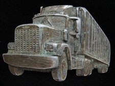 OD09162 VINTAGE 1980 CUT-OUT  18-WHEEL SEMI-TRUCK  BRASSTONE BELT BUCKLE