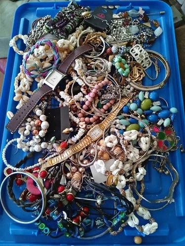Vintage Costume Jewelry Junk Drawer Lo Watch His Necklaces Rings Etc