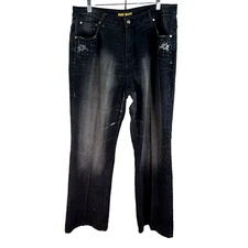 Crest Jeans Denim Embroidered Flare Womens Size 15 /16 Black 38X33