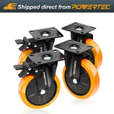 POWERTEC 6 Inch Swivel Caster Wheels Set of 4 with Dual Locking Brake - 1390 lbs