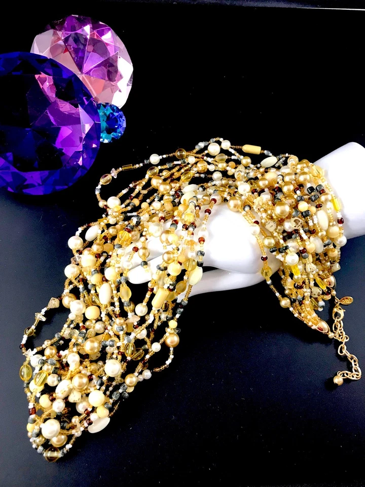 NUEVO EN CAJA COLLAR TORSADE CUENTAS CITRINO ORO CREMA PERLAS IMITACIÓN 10 HEBRAS JOAN RIVERS Foto 3 de 4