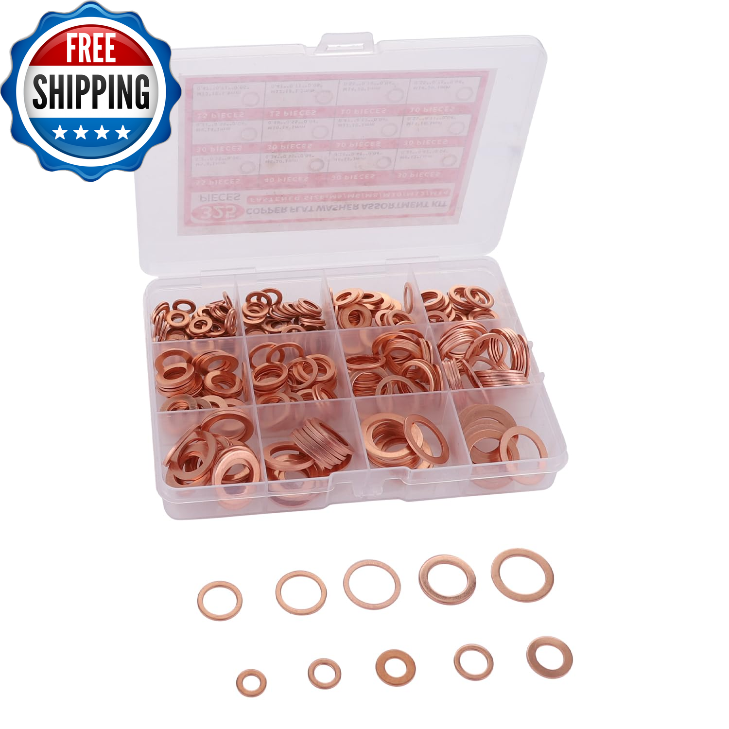 325PCS 10 Sizes Copper Metric Sealing Crush Washer Assortment Kit, Flat Ring Oil
