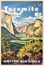 1940s Visit Yosemite - Vintage Style Air Travel Poster - 16x24
