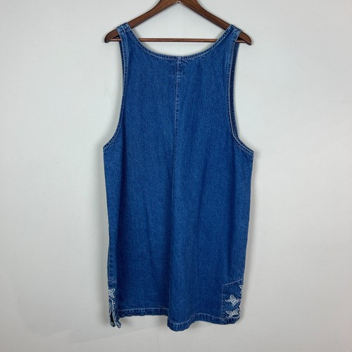 Vestido vaquero vintage para mujer 2X azul años 90 mariposa cottagecore bolsillos sin mangas - Imagen 6 de 9